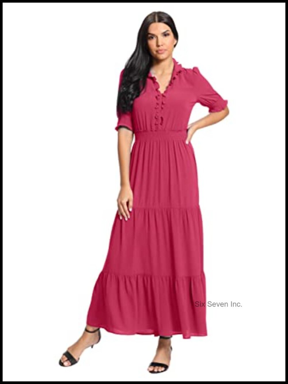 Tiered Ruffle Maxi Dress Smocked Waist V-Neck Plus Size